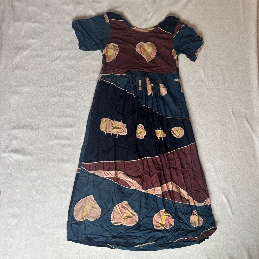 Vintage Navy and Maroon Printed Maxi Dress